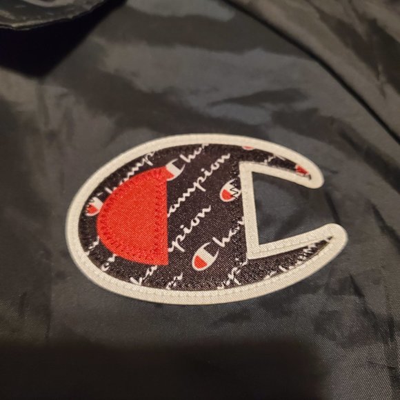 Champion Navy Blue Nylon Snap Button Cropped Jacket Size Medium - Picture 2 of 9